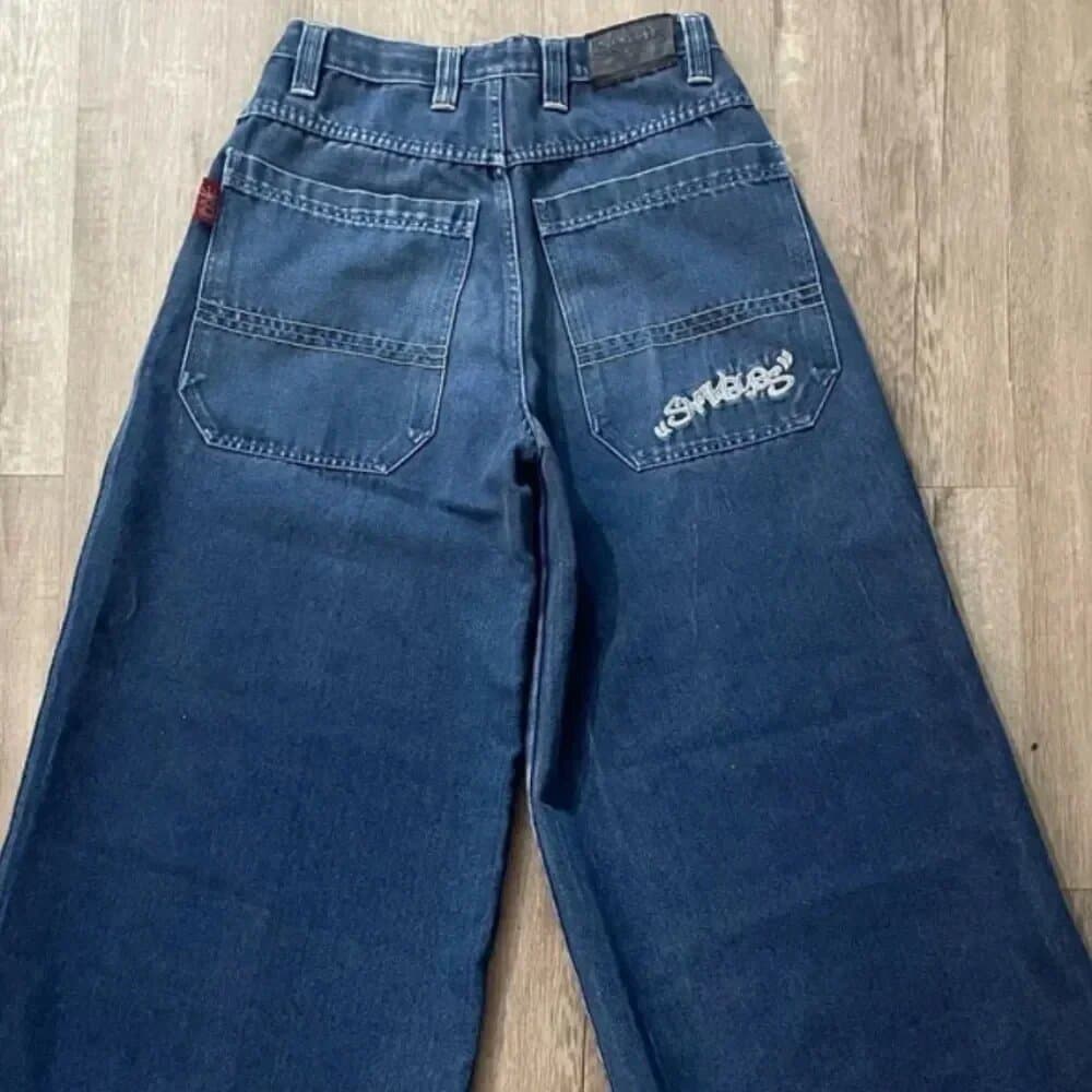 Cross-border E-commerce Loose Fit Jeans for Men Retro Print Hip Hop Gothic Streetwear Harajuku Casual Pants