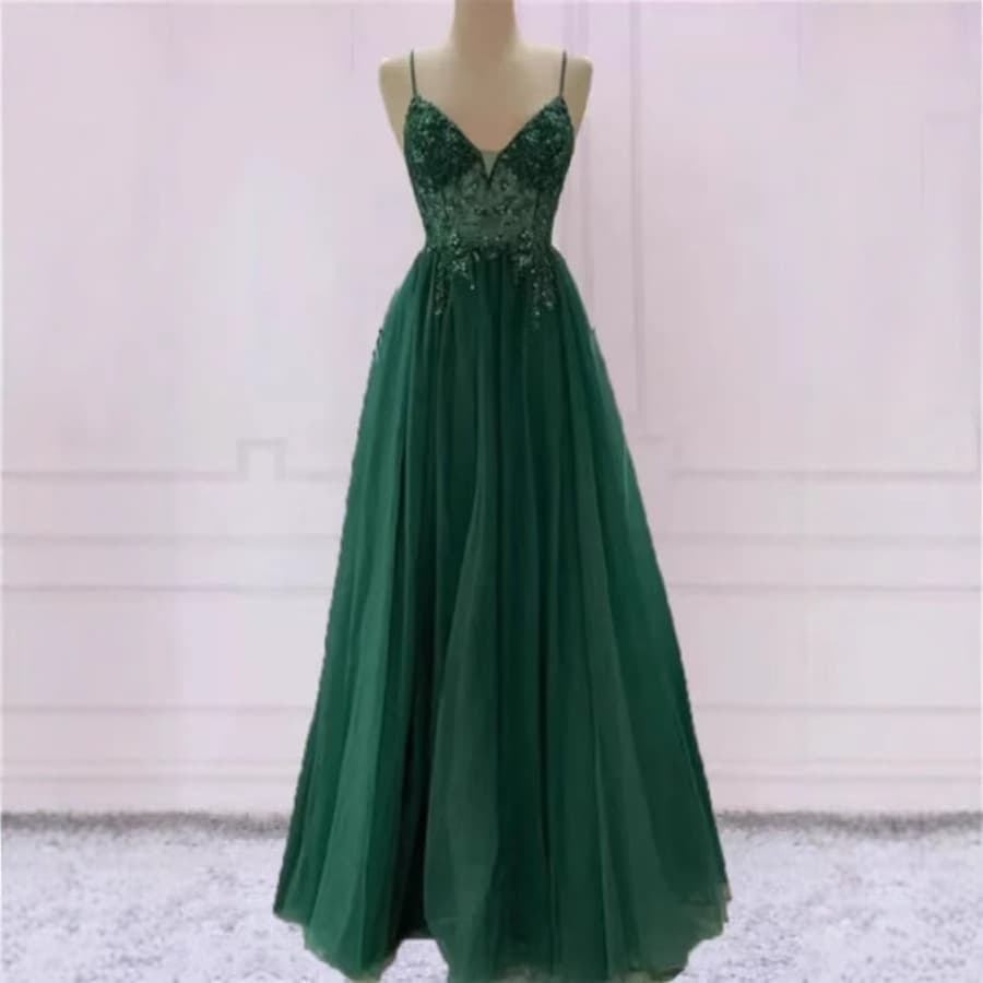Sexy Long Evening Dress Forest Green Backless Spaghetti Strap Floral Bride Travel Photo Light Wedding Dress Cross-Border Supply