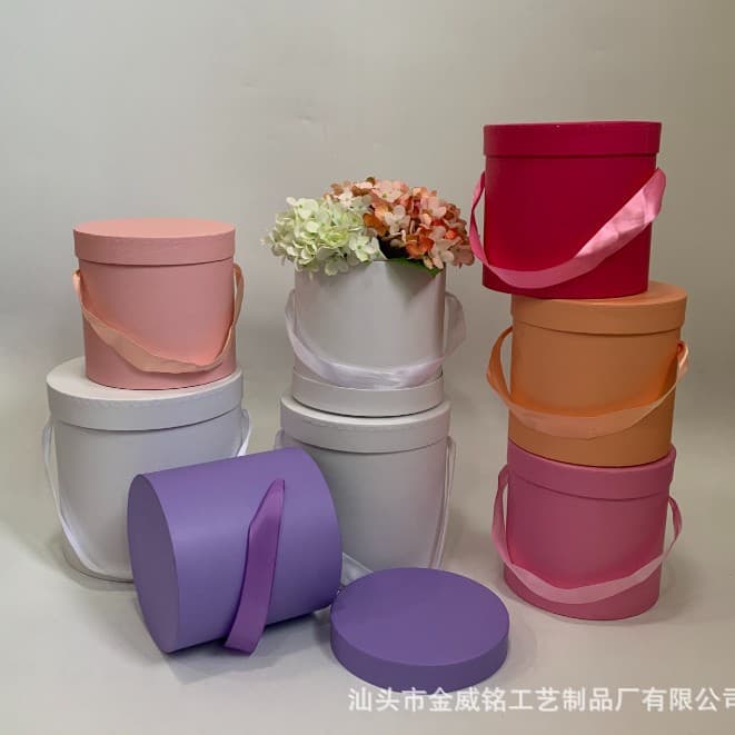 Basic Single Color Round Set of 3 Hug Bucket Flower Gift Box, Flower Box, Round Bucket Box, Birthday Gift Box