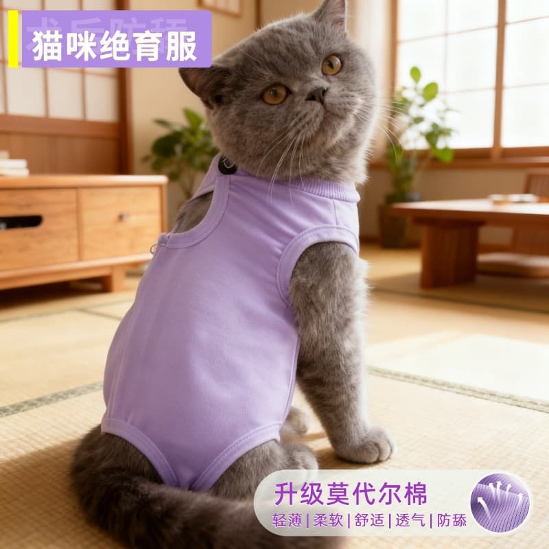 Pet Cat Spay Suit Female Cat Post-Surgery Recovery Weaning Suit Anti-Lick Breathable Lightweight Stretchy Pet Surgery Suit