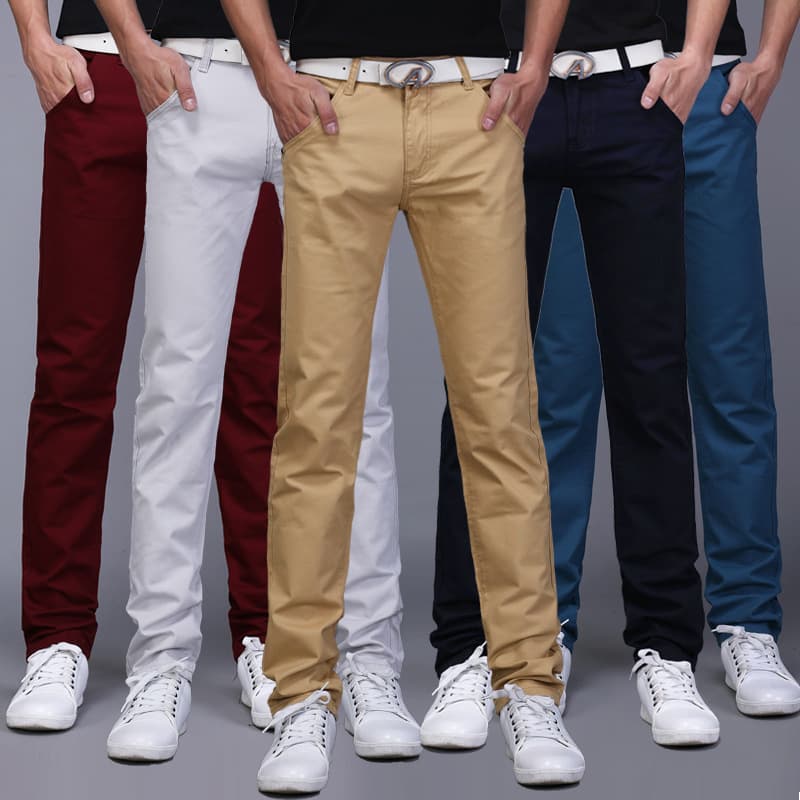 Spring and summer men's casual pants men's straight trousers youth plus size men's Korean style slim solid color thin black pants trendy