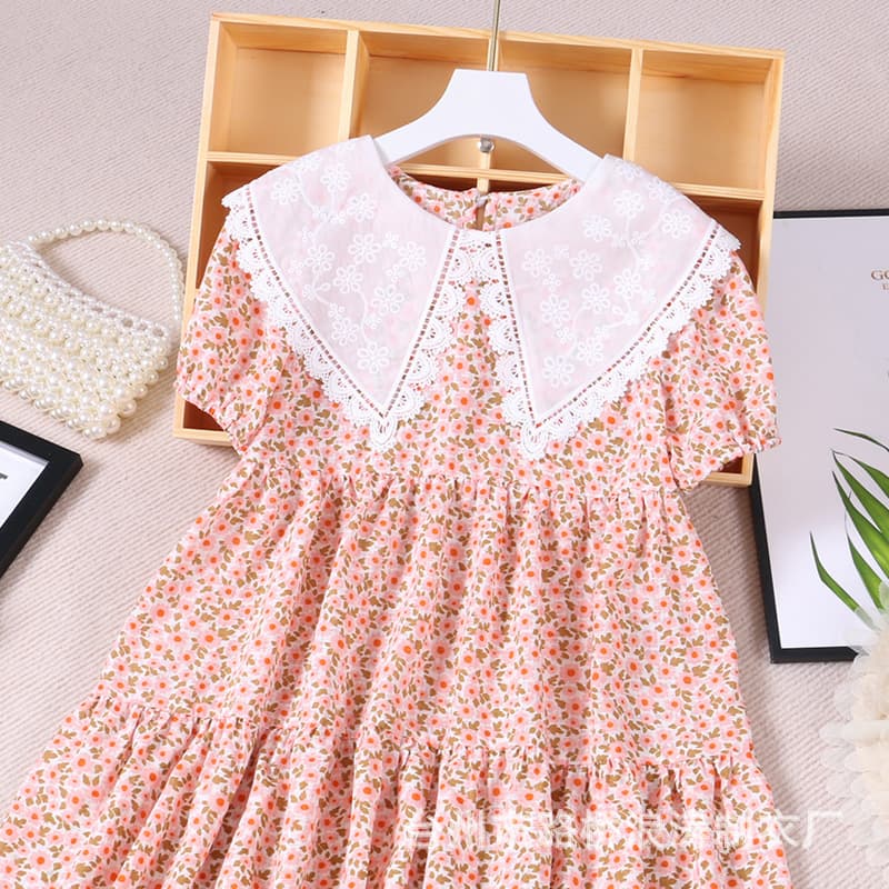 Girls' dress, fat girl's loose chiffon skirt, summer new style, medium and large children's style floral skirt, plus size