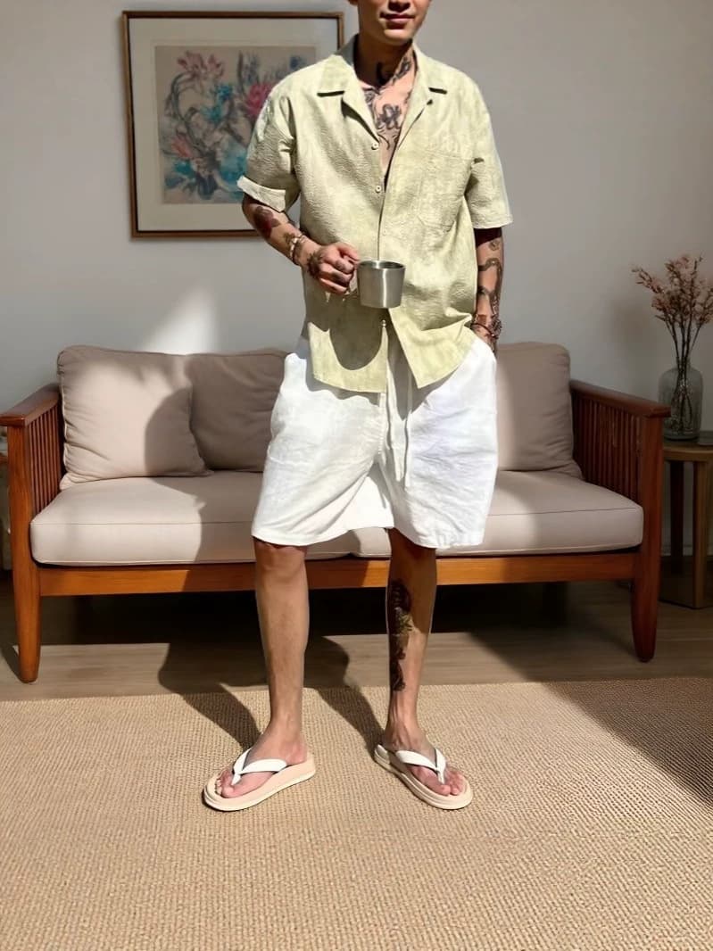 Old Money Style Men's Linen-Like White Shorts Summer Thin Beach Vacation Pants Relaxed Lazy Beach Shorts