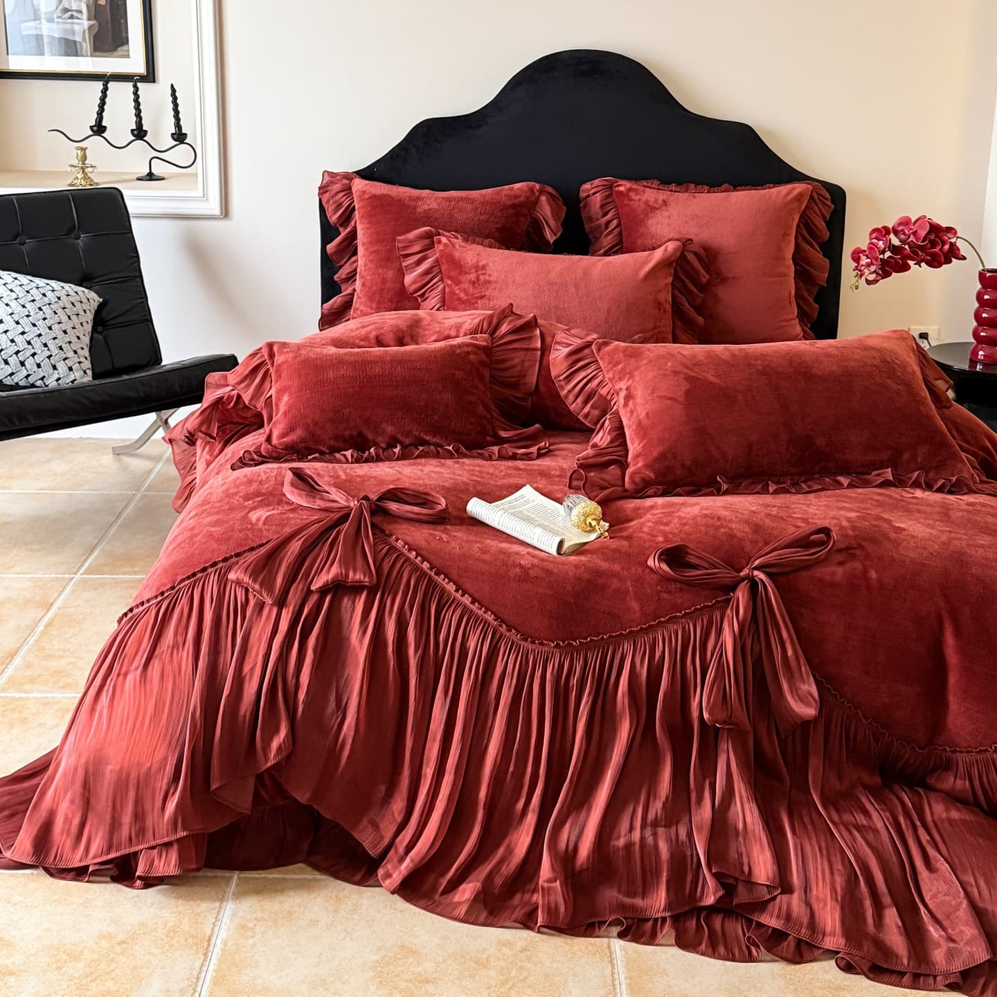 French Court Style | French Romantic Princess Winter Baby Velvet Bed Cover Four-Piece Set Warm Heavy Lace Bedding Set
