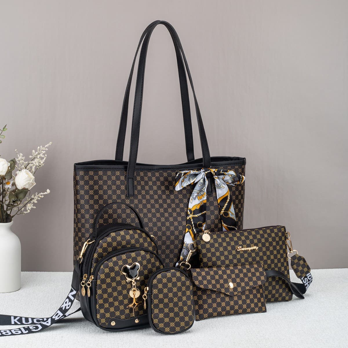 Five-Piece Women's Bag Set, Large Capacity, New Fashion Casual Women's Diamond Quilted Shoulder Tote Bag, Handbag Wholesale