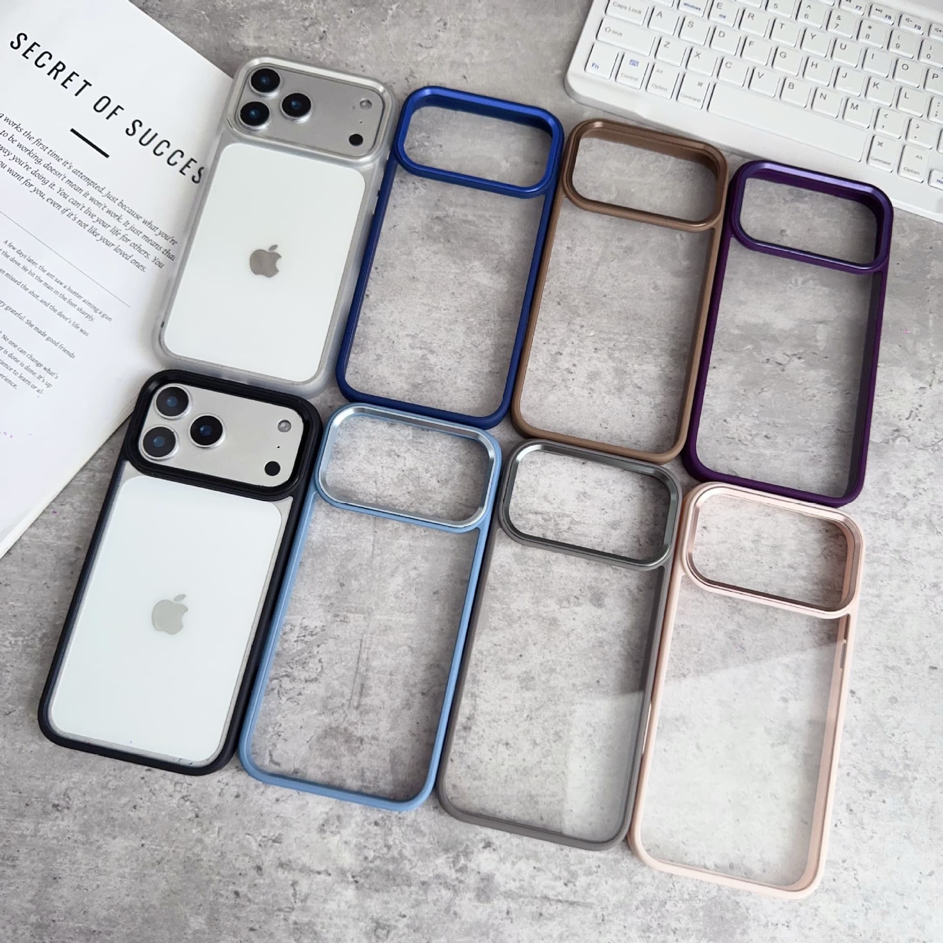Acrylic Transparent Phone Case for iPhone 17 Pro Max, Resin 17 Protective Cover with 16 Groove Design