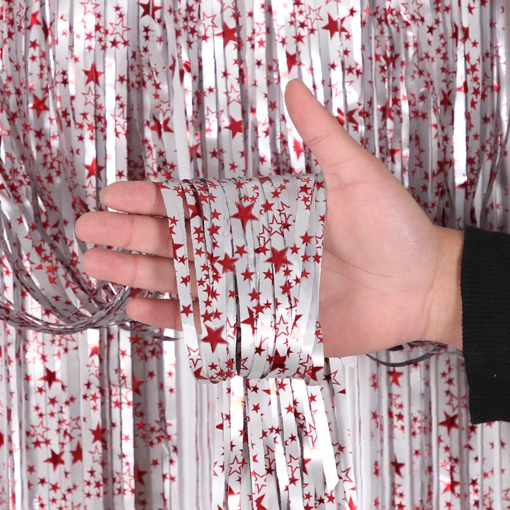 New Star Rain Silk Curtain Birthday Party Decoration Scene Layout Props American Independence Day Pentagram Star Rain Silk Curtain