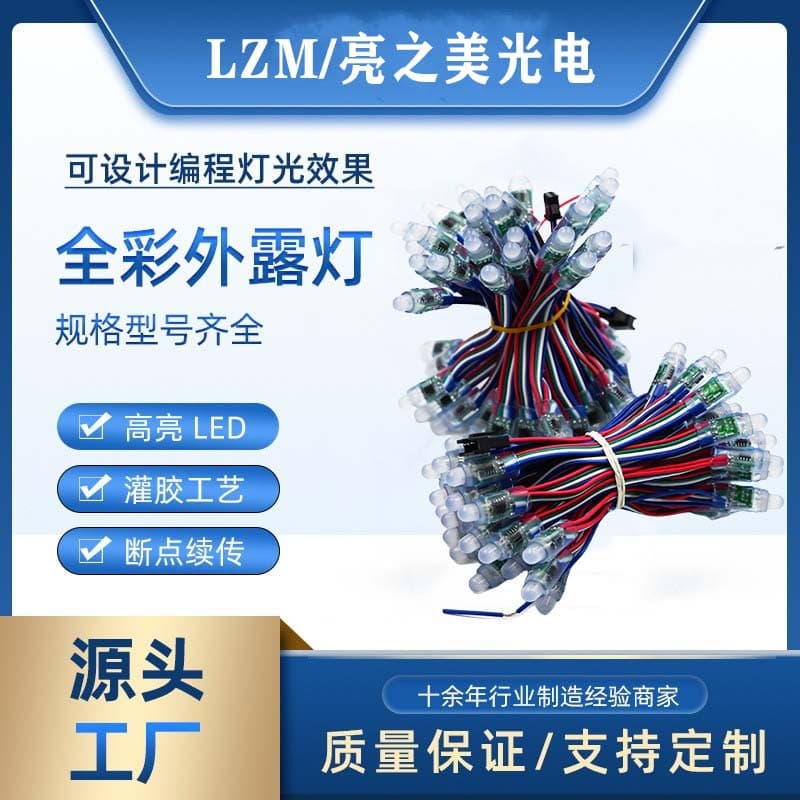 12mm Potting LED Full-Color Exposed Light Strings 5V/12V for Perforated Luminous Characters, Pixel Lights, and Christmas Decorations