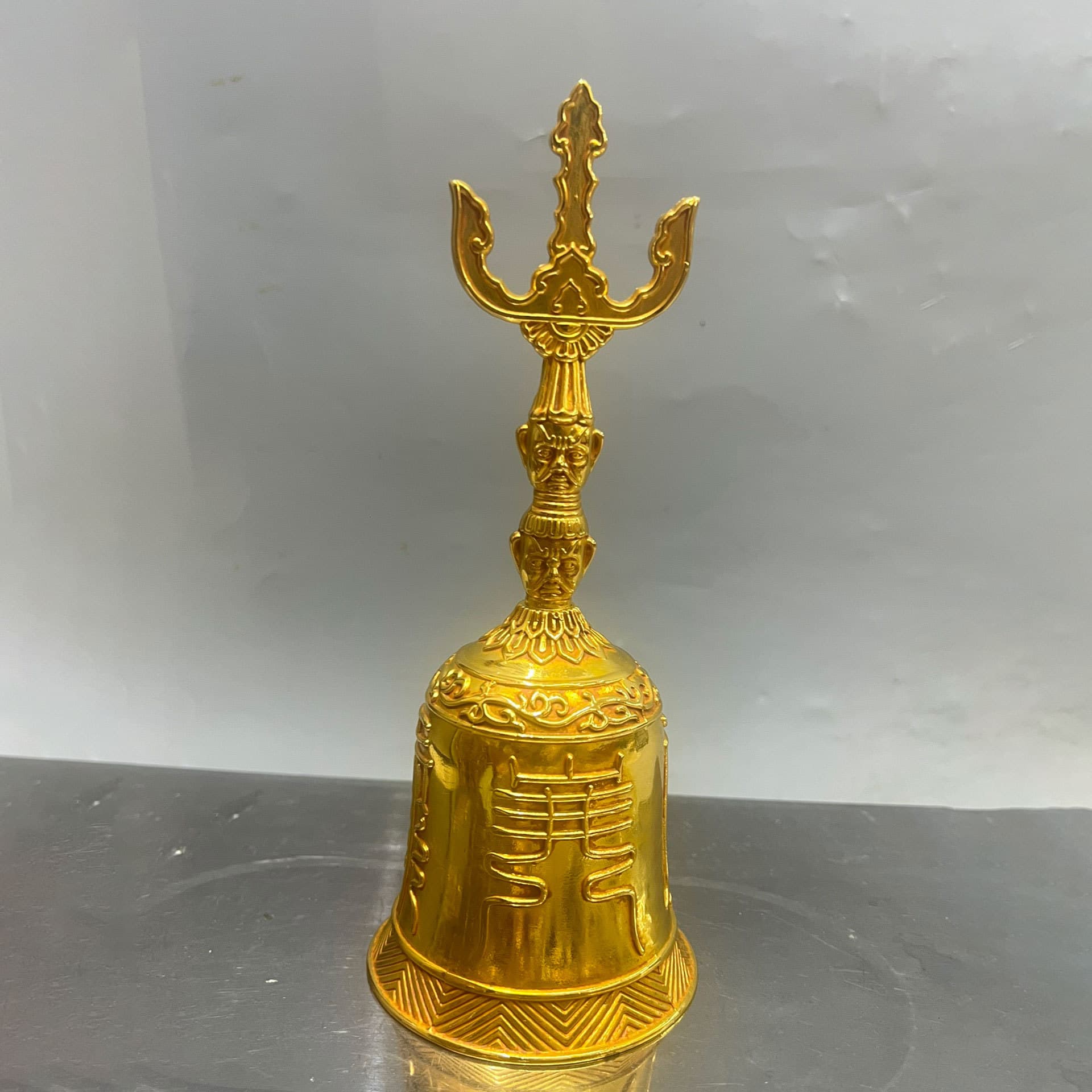 Vintage Pure Copper Gilt Sanqing Bell, Brass Craft Ornament, Cultural Creative Market Imitation Chinese Antique Decoration