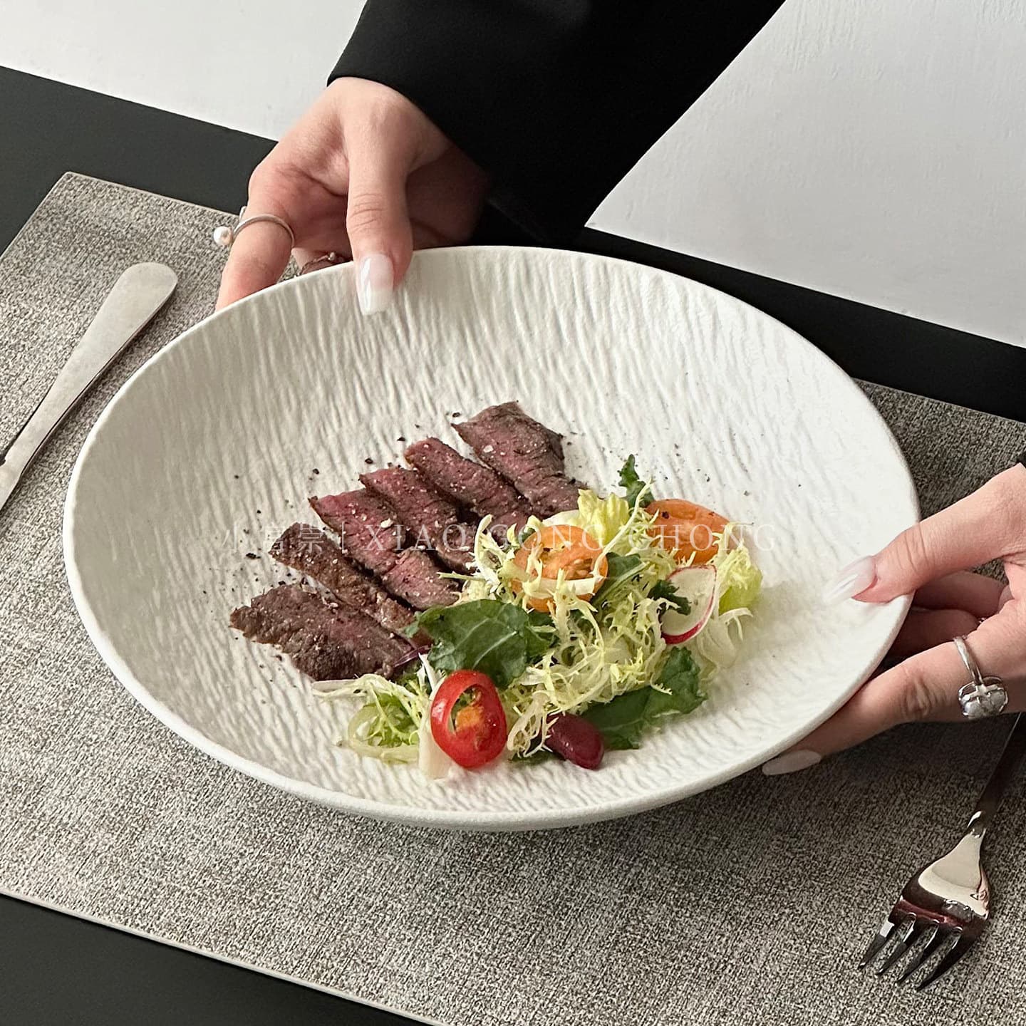 Stone pattern ceramic plate deep plate household vegetable salad plate steak plate pasta plate high-end western food plate dessert plate