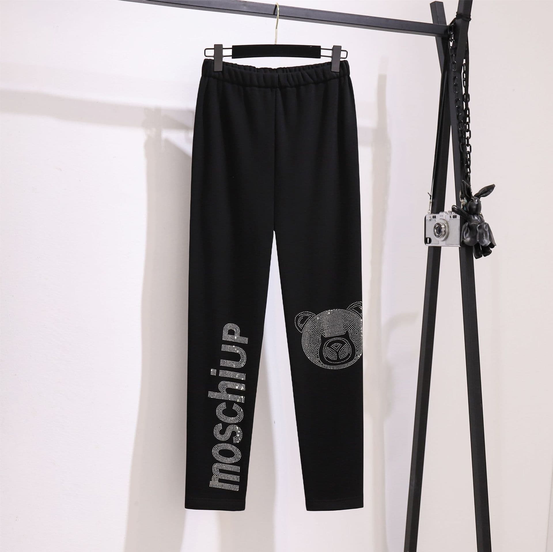 Rhinestone Fitness Pants Autumn/Winter Fleece-Lined Plus Size Women's Pants Outer Wear New Release Base Layer Thickened Warmth Thickened Belly Control Pencil Pants