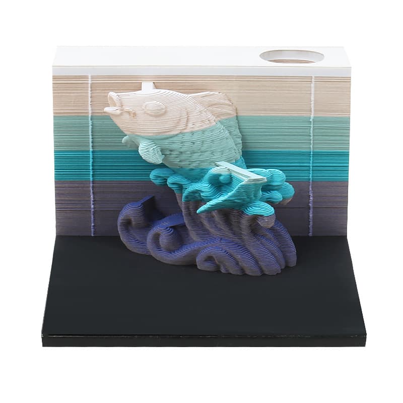 Creative Business Gift 3D Sticky Note Koi Fish Leaping Over Dragon Gate Decoration, 3D Paper Carving Sticky Note Pad, Tear-off Notepad
