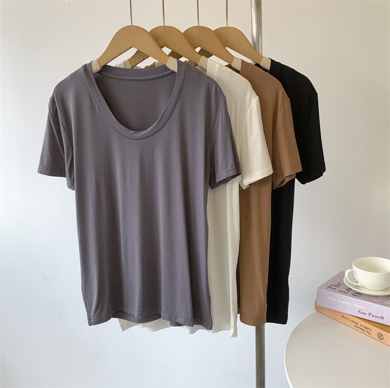Modal Cotton Solid U-Neck T-Shirt for Women 2024 Summer Thin Drape Loose Practice Top Modern Dance Top