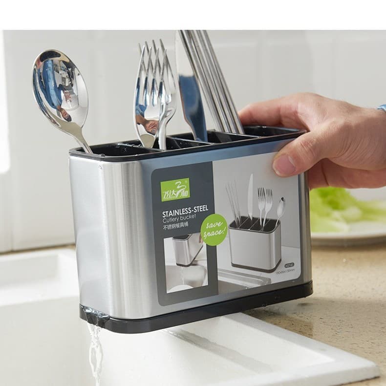 Household Stainless Steel Chopsticks Tableware Multi-functional All-in-One Drainage Storage Box Spoon Cross-border New Three-in-One Kitchen