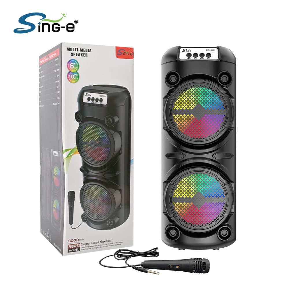 Sing-e ZQS6223 Factory Stock Dual 6-inch Dual Speaker High Power Portable Subwoofer with RGB Lights