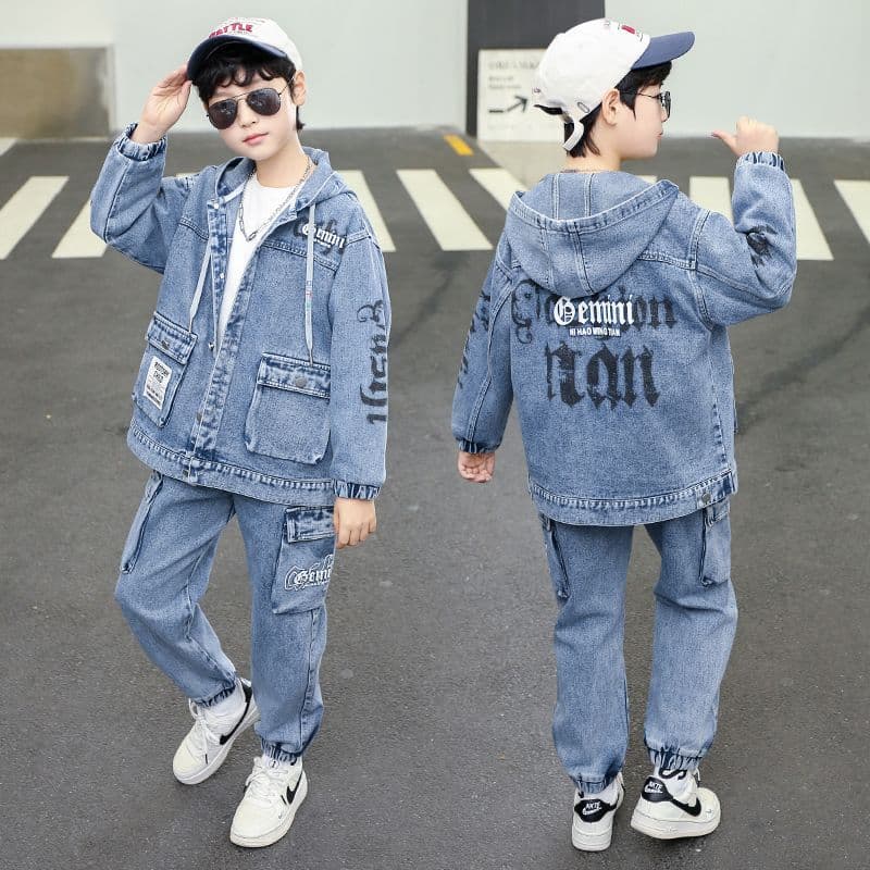 Boys' Spring/Autumn Denim Two-Piece Set 2026 Korean Style Fashionable Outfit for Middle and Big Kids