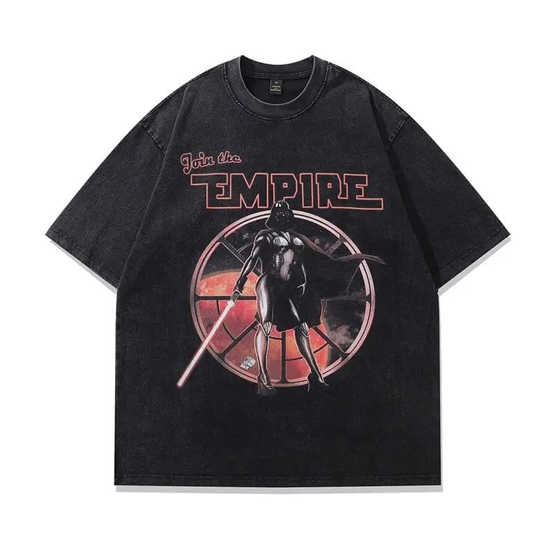 Washed and Distressed Graffiti Print Short-Sleeved T-Shirt Oversize Drop-Shoulder Men's Short-Sleeved T-Shirt