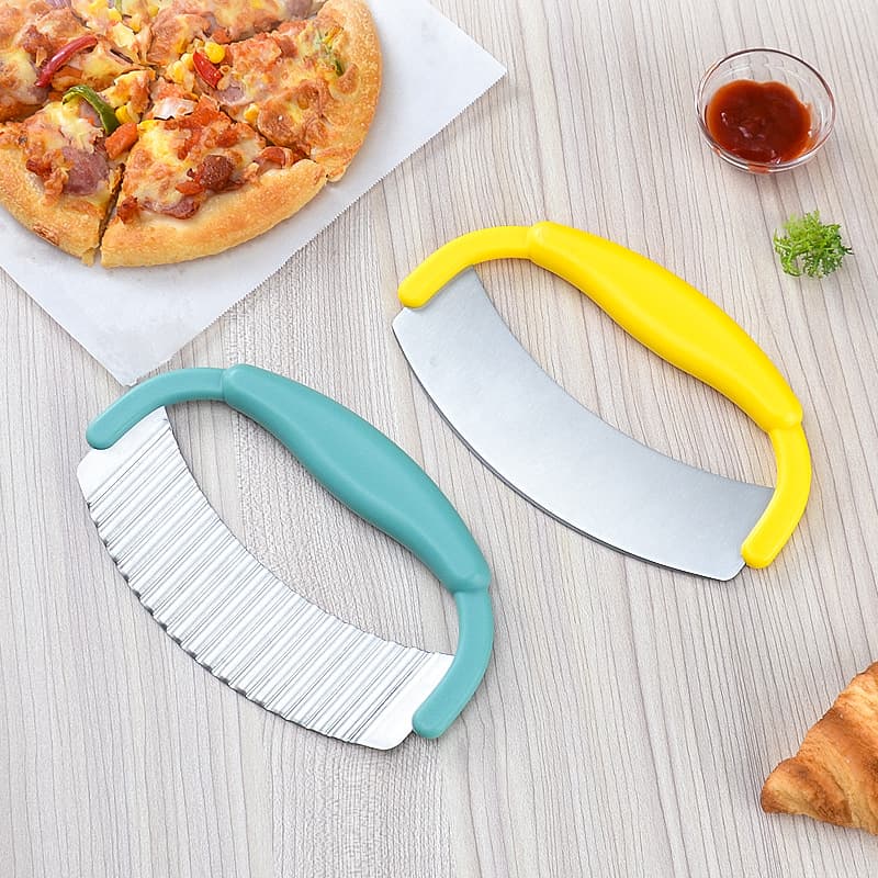 Factory Wholesale Semi-Circular Stainless Steel Pizza Cutter Hand Press Pizza Knife Multi-Function Semi-Circle Rocking Cutter for Fries Potato Cutting