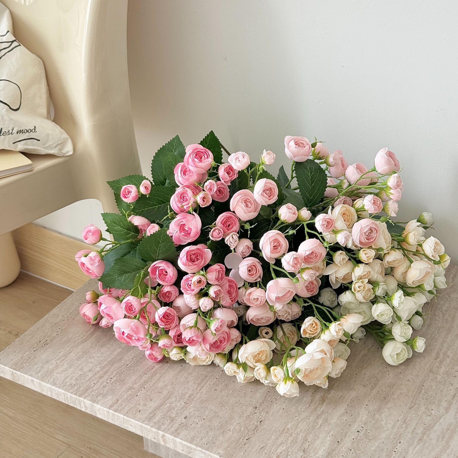 12-Head Small Camellia Flower Buds Artificial Flower Bouquet Fake Flowers for Home Living Room Decor Hotel Display Photography Props