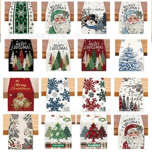 Amazon Cross-Border Hot Selling Christmas Table Runner Winter Snowman Santa Print Table Mat