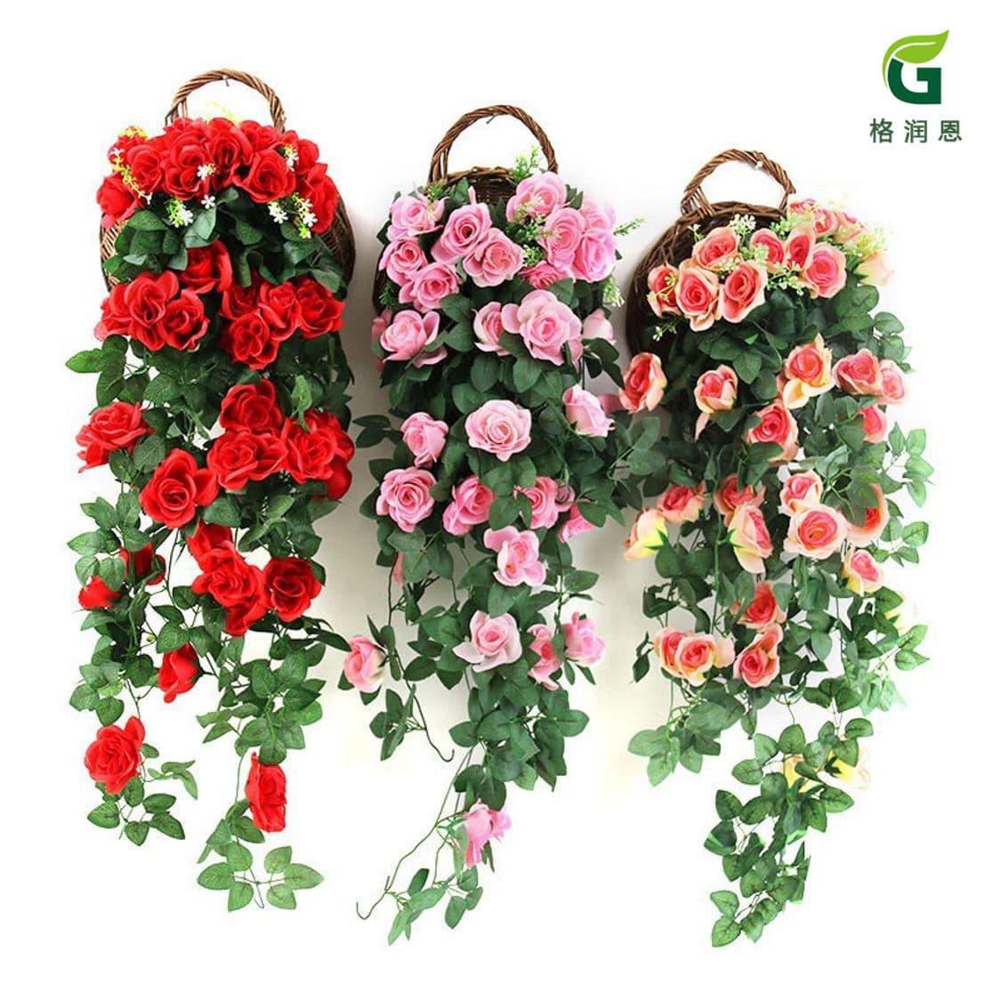 Rose bouquet artificial flower wall hanging hanging basket decoration landscaping artificial flower rattan home decoration flower wholesale high simulation