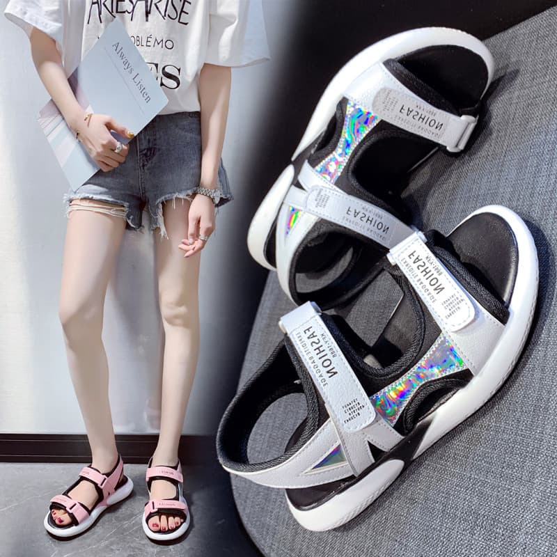 Size 34-43 Large Size Sports Sandals for Female Students 2026 Summer New Style Velcro Thick Sole Color-Block Beach Sandals