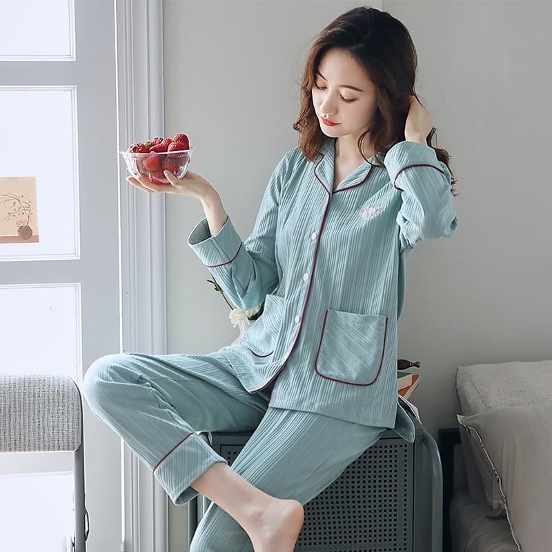 Women's Spring and Autumn Long-Sleeved Pure Cotton Casual Home Wear Set, Suitable for Outdoor Wear