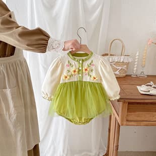 2026 Baby Autumn Girl Romper Princess Dress Full Moon Birthday Outfit Newborn Bodysuit