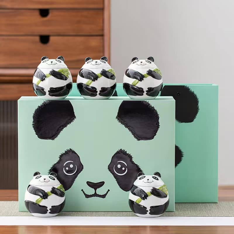 Creative Mini Panda Tea Can Gift Box Sealed Storage Can Broken Silver Scented Tea Black Tea Ceramic Can Empty Packaging Box