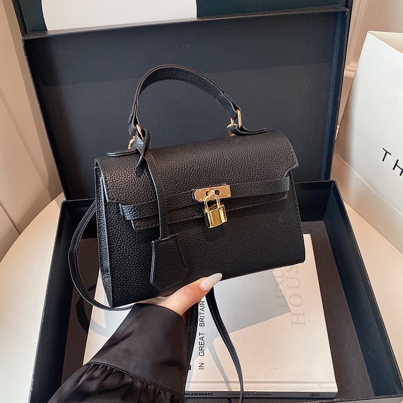 2026 New Fashion Cross-Border Lychee Pattern Handheld Kelly Bag Women's Versatile Commute Shoulder Crossbody Bag Wholesale