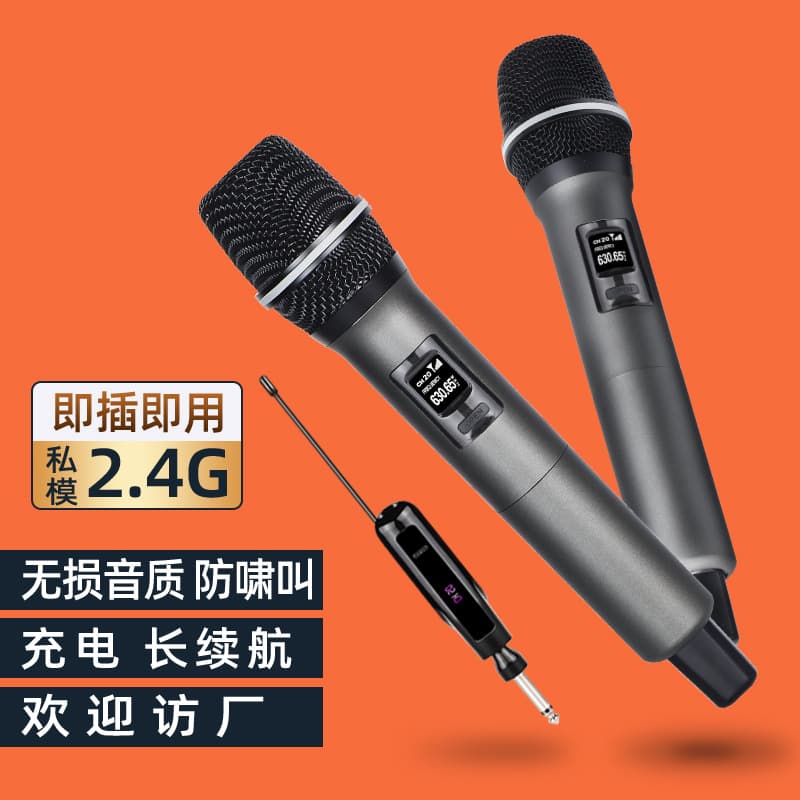 Wireless Handheld Universal Microphone One-to-Two High-Quality Home KTV Audio Live Streaming Charging Wireless Microphone