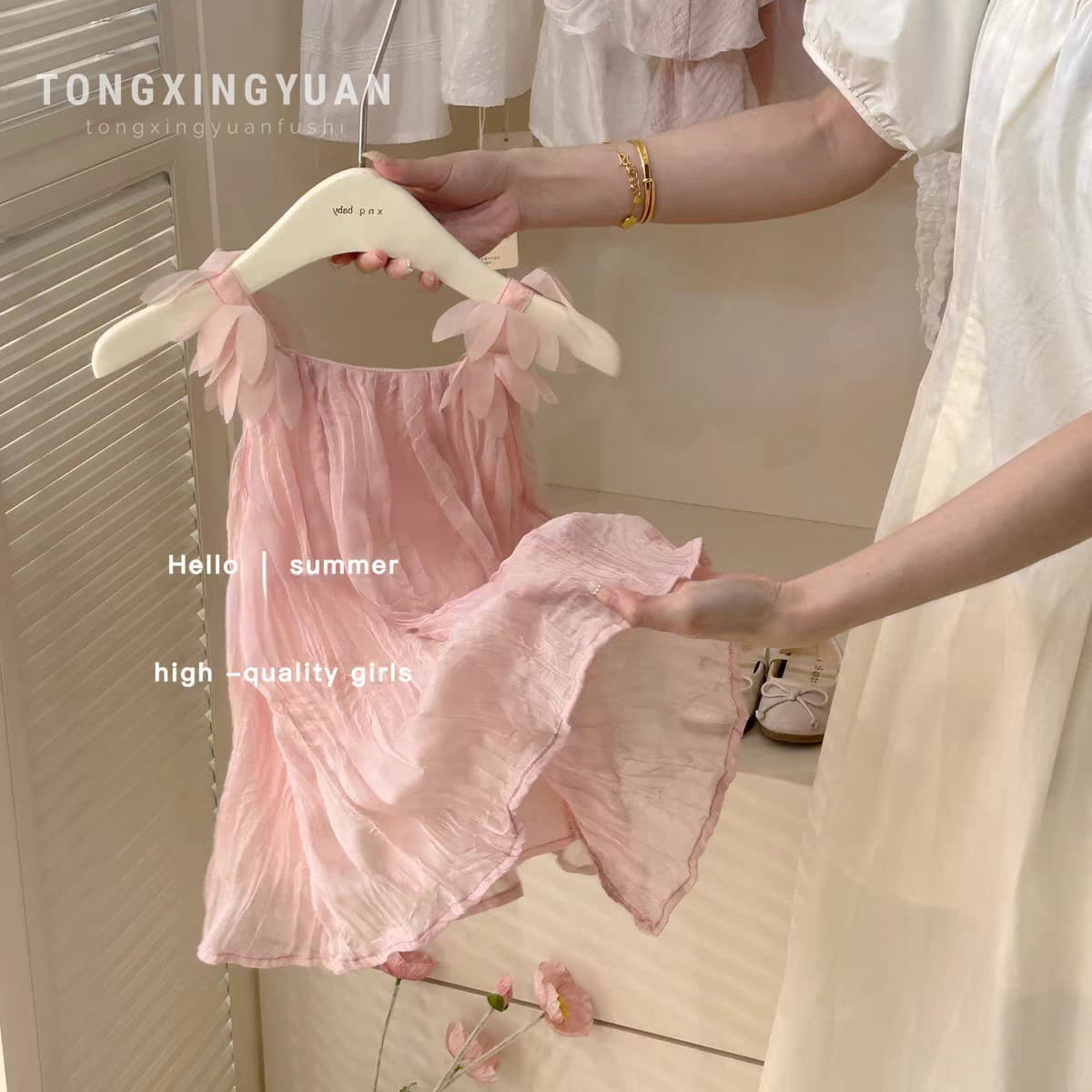 Tongxingyuan Children's Dress Girls Pink Fairy Dress Summer Baby Sweet Princess Dress Sleeveless Strapless Dress