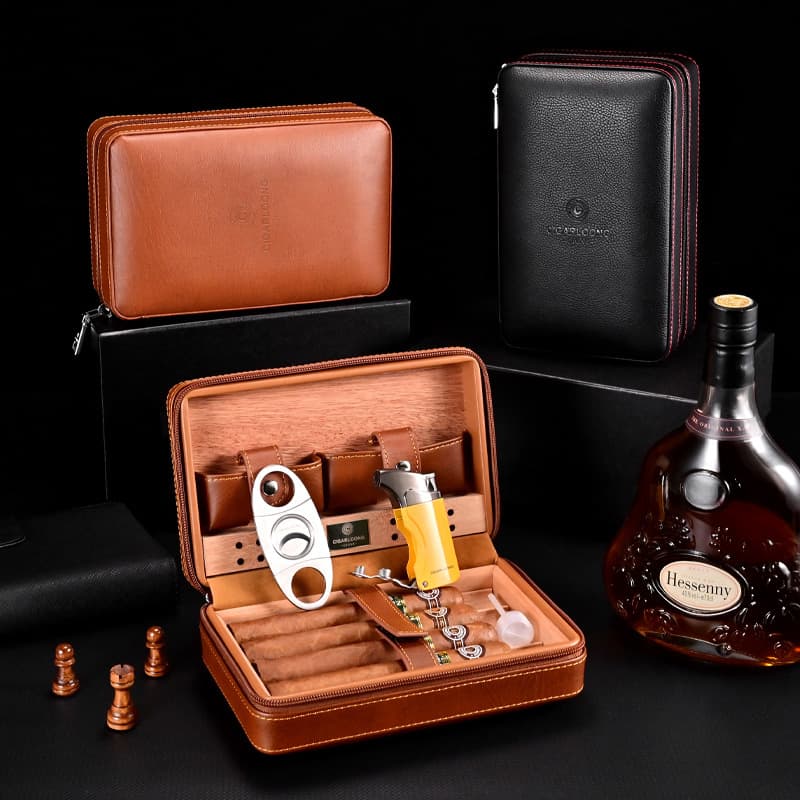 Cigaron humidor cedar humidor portable travel four-pack cigar lighter cigar cutter set