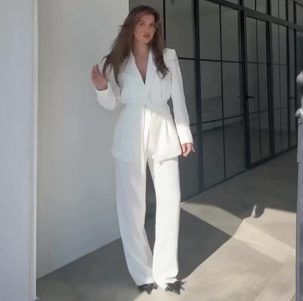 Elegant Casual Solid Long-Sleeve Blazer Women's Cross-Border European American 2025 Spring New Set