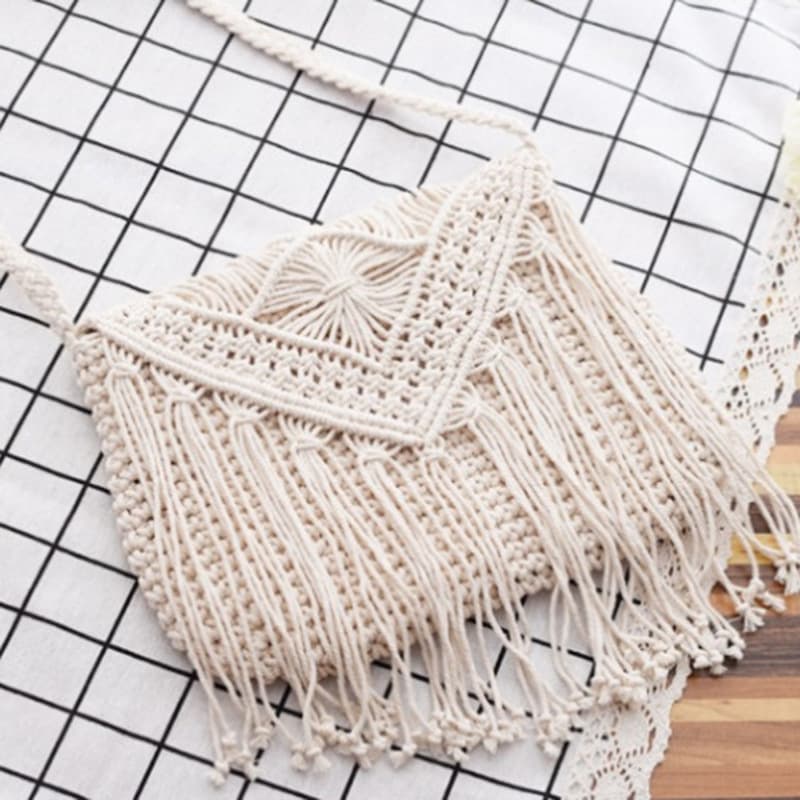 New Minimalist Tassel Crossbody Bag Handmade Cotton Rope Woven Straw Bag Vintage Lady Summer Beach Shoulder Bag