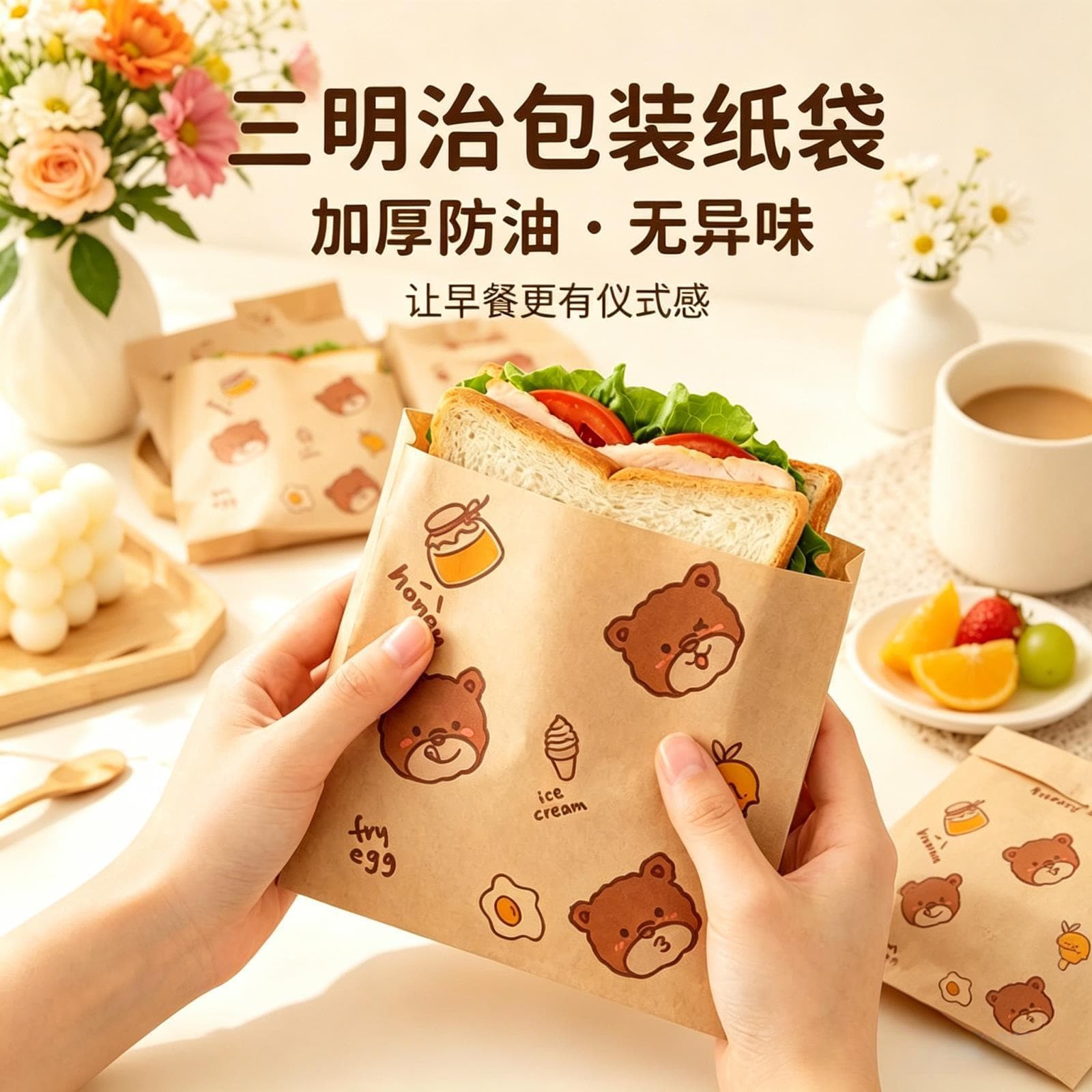 Thickened Burger Wrapping Paper Bags, Greaseproof and Leak-Proof, Sandwich Open-End Bags, Specialized for Hand-Grasp Pancakes and Crepes, Bottle Bags