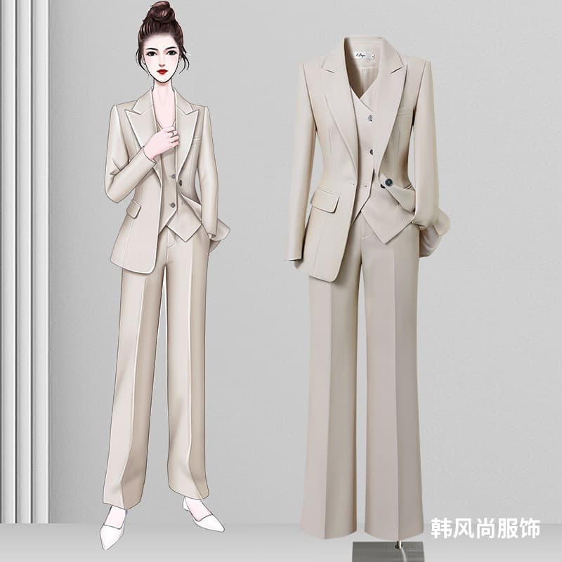 Premium Women's Suit Set for Spring/Autumn Formal Occasions Business Office Professional Blazer Vest Wide-Leg Pants Three-Piece Set