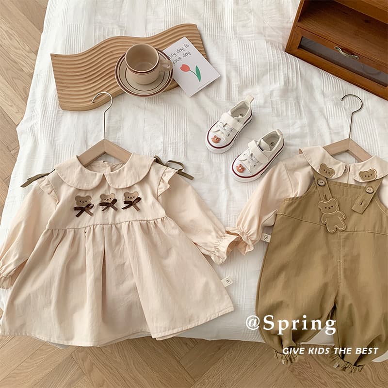 [No Returns or Exchanges] Girls' Bear Print Blouse 0-6 Years Spring/Autumn Korean Style Baby Doll Collar Top Inner Layer