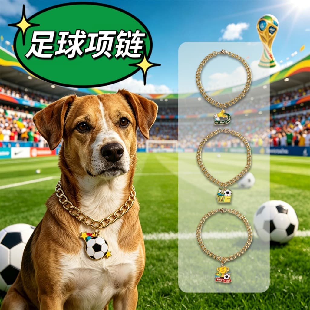 Cross-border Pet Supplies Necklace Collar Accessories World Cup Theme Gold Dog Necklace Cat Collar Cat and Dog Accessories