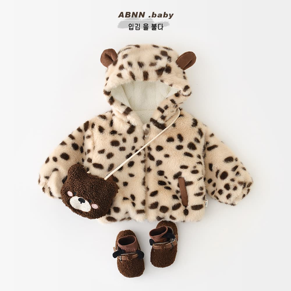 Boys and Girls Plush Sweater Jacket, Baby Fashion Leopard Print Fleece-Lined Thickened Autumn/Winter Hooded Children's Cotton Coat 55913