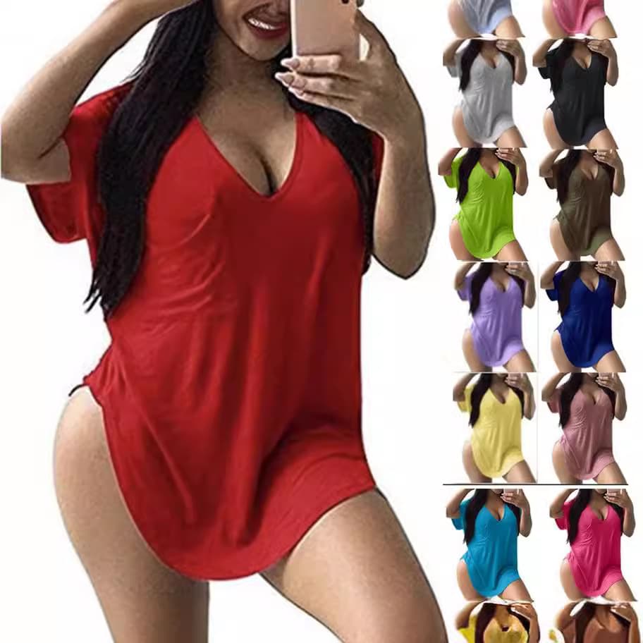 Women's Street Style V-neck T-shirt Pure Color Loose Fit Short Sleeve Cotton Blend Polyester Spring Summer Fashion
