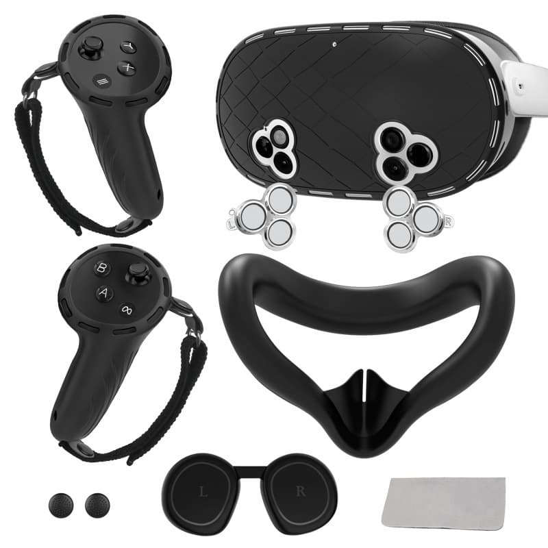 Silicone VR Protective Cover Set for Meta Quest 3S - 7-Piece Light Blocking Face Cover and Handle Grips for Quest 3S