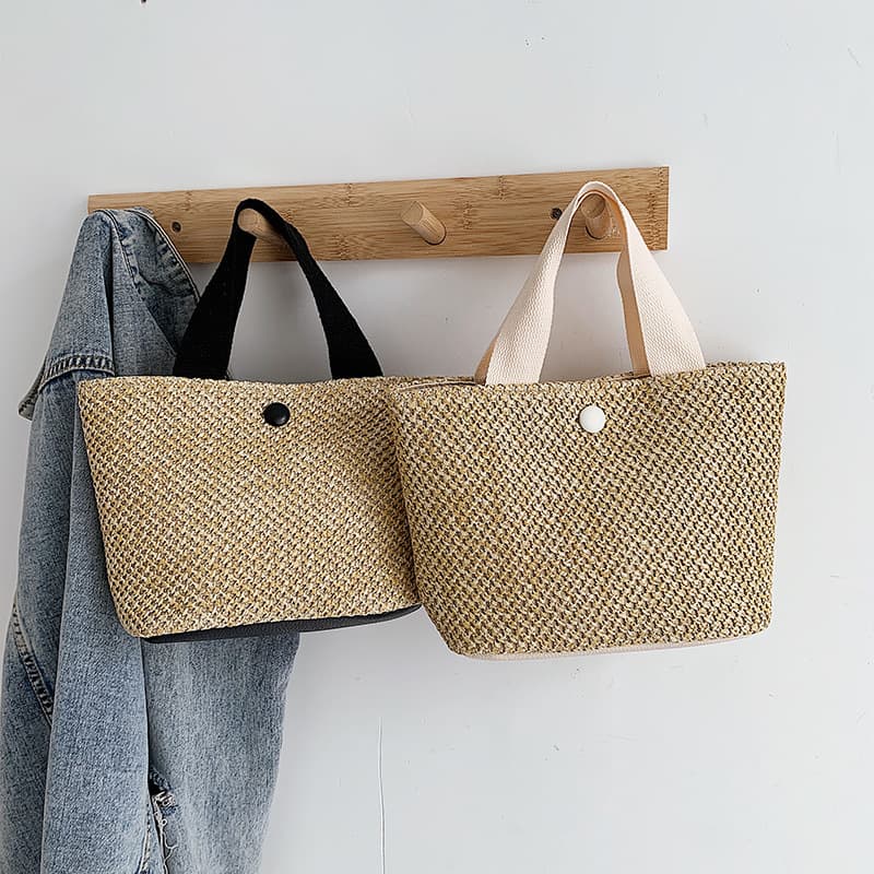 2020 New Country Style Fashion Shoulder Bag for Women, Braided Handbag Color Block Beach Straw Retro Bag, Foreign Trade Wholesale