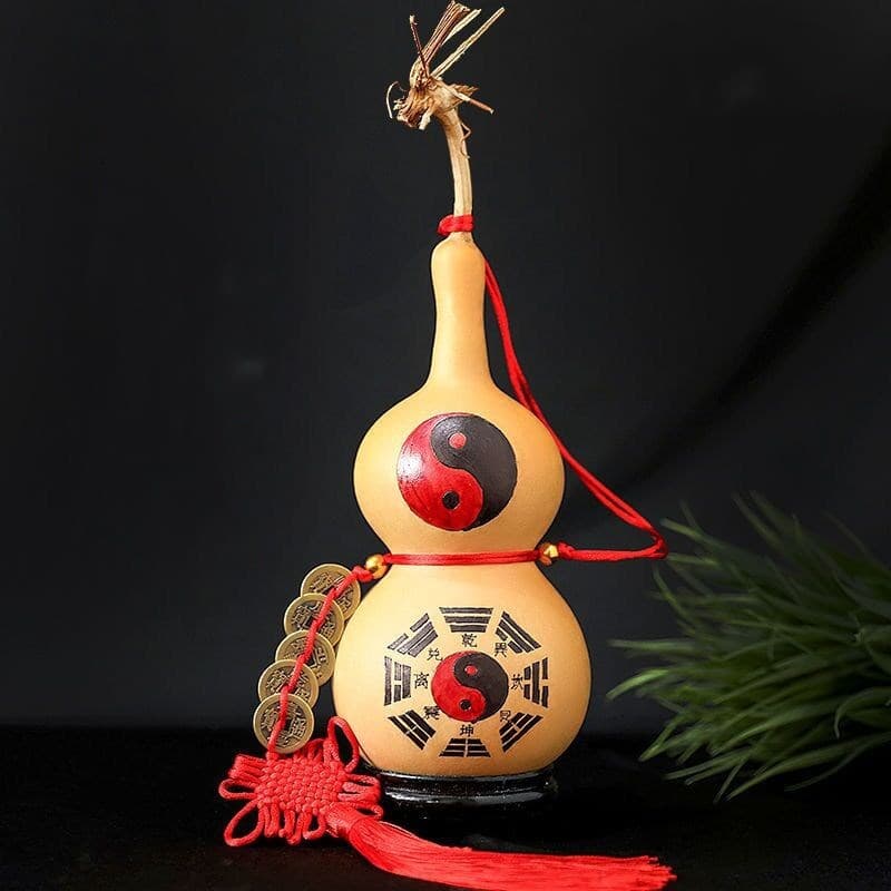 Natural gourds with five emperor coins, Chinese knot carvings, pyrography ornaments, home cultural play auspicious patterns, feng shui ornaments