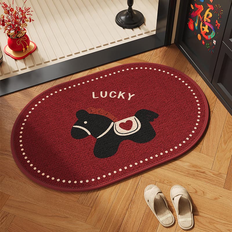 Cute Decorative Bathroom Absorbent Floor Mat, Red Foot Mat for Bathroom, Non-Slip Mat for Toilet Door, Linen Woven Carpet