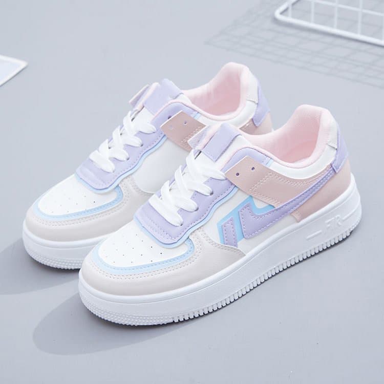 Versatile Student Sneakers Women 2026 Spring New Fashion Contrast Color Thick Sole Heightening White Shoes Breathable Casual Sports Shoes