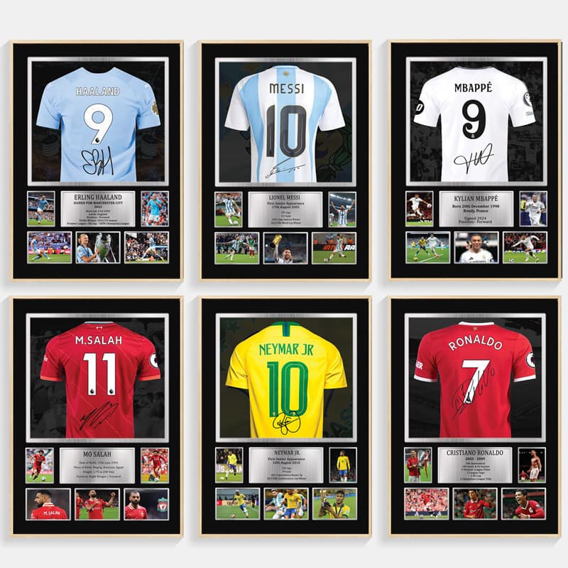 Source Factory Football Jersey Signature Decorative Painting for Living Room, Barcelona Messi Real Madrid C. Ronaldo Fan Merchandise Wall Art