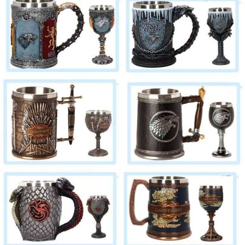 Foreign trade 3D creative double-layer Game of Thrones stainless steel mug large water cup lion head faucet goblet