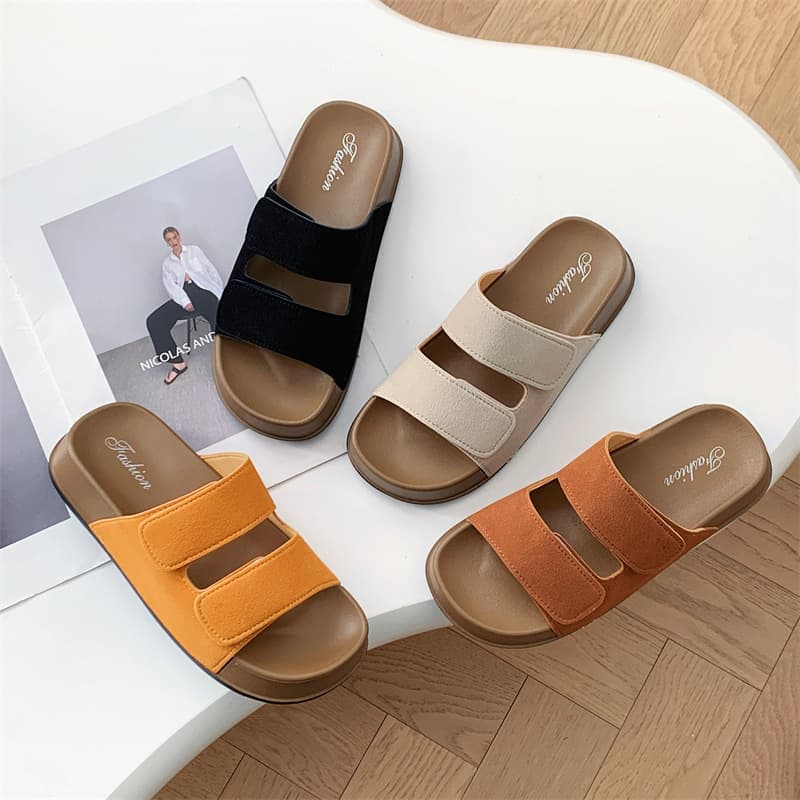 Trendy Birkenstock-Style Small Toast Velcro Sandals for Women, Fashionable Outdoor Versatile Lazy Beach Suede Women's Sandals