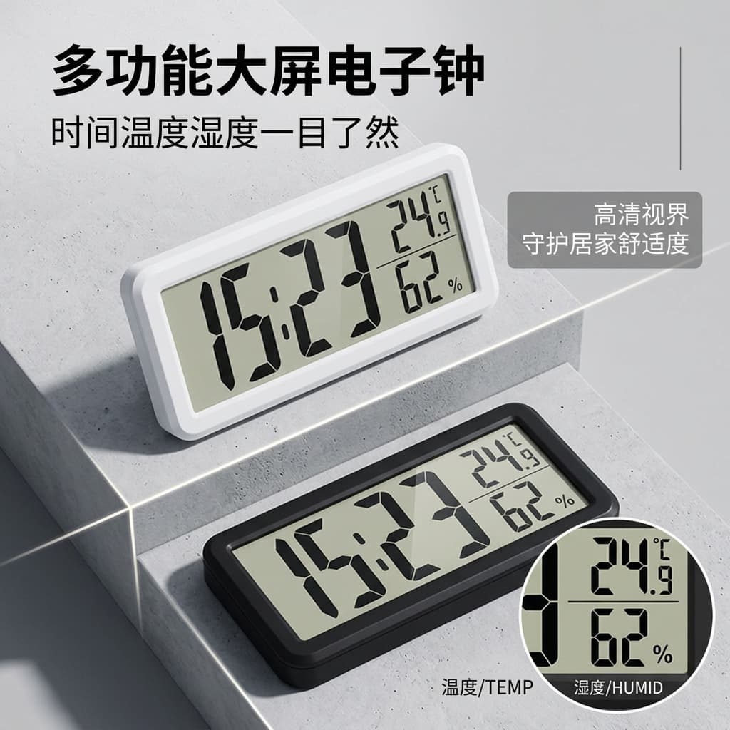 Simple temperature and humidity clock electronic clock wall hanging desktop magnetic refrigerator kitchen large digital magnet alarm clock wall mounted
